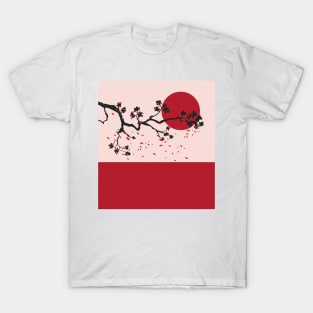 Red Cherry Blossoms Mid Century T-Shirt